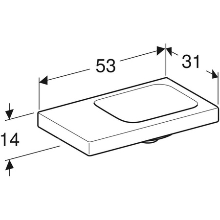 Umywalka GEBERIT iCon Light prostokątna, biała, 530mm, bez otworu na baterię, bez odpływu przelewowego, półka z lewej