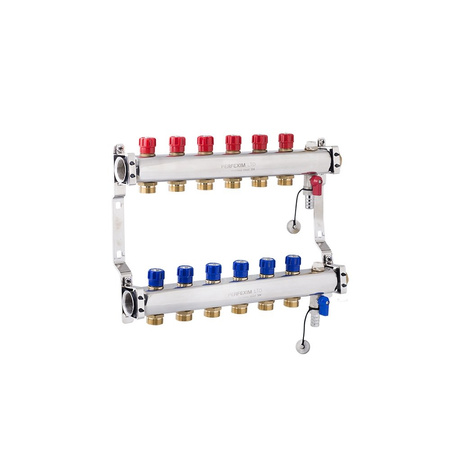 PHA-129A/1 4-obwodowy PN10 Rozdzielacz ze stali nierdzewnej z wkładkami zaworowymi regulacyjno-odcinającymi z odpowietrznikiem ręcznym