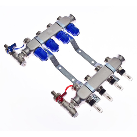 Rozdzielacz do ogrzewania podłogowego QIK Optimo MAGNET III - RNZT-2-50-M 16-obieg. inox GW 1'' x GZ 3/4'' + przepływomierz