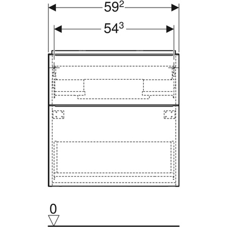 Szafka pod umywalkę Geberit iCon, z dwoma szufladami: Szerokość umywalki=60cm, Korpus i front: biały / lakierowany na wysoki połysk, Uchwyt: chromowany z połyskiem