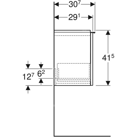 Szafka pod małą umywalkę Geberit iCon, z jedną szufladą: Szerokość umywalki=53cm, H=41.5cm, Korpus i front: szary piaskowy / lakierowany, wysoki połysk, Uchwyt: szary piaskowy / malowany proszkowo, matowy