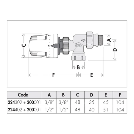 Kątowy zawór grzejnikowy do rur stalowych (i miedzianych z serią 441) 1/2"