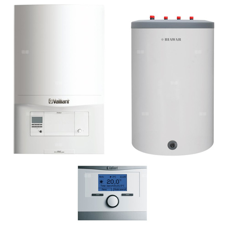 Pakiet - Kocioł gazowy jednofunkcyjny VAILLANT ecoTEC pro VC 146/5-3 kondensacyjny wiszący 5.9-15.3 kW + Czujnik c.w.u. + Regulator multiMATIC 700 + Zasobnik c.w.u Lindo 120L