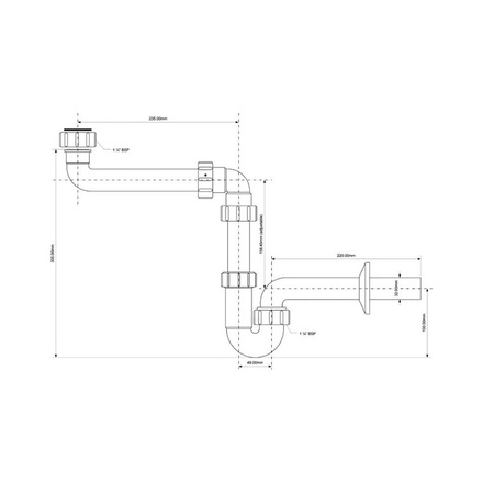Syfon umywalkowy rurowy 11/4"x32mm ,bez spustu z przedłużką