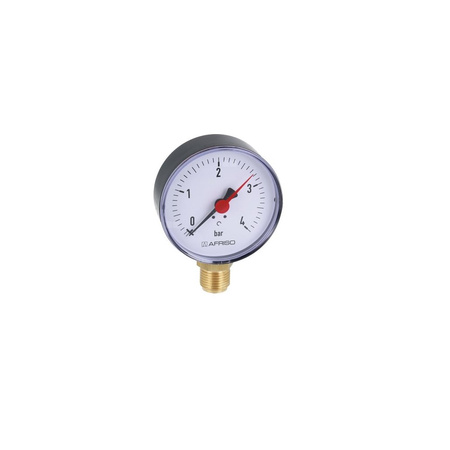 Manometr z rurką Bourdona AFRISO RF grzewczy 0/4 bar G1/2B radialne fi 80 mm, kl. 2.5%