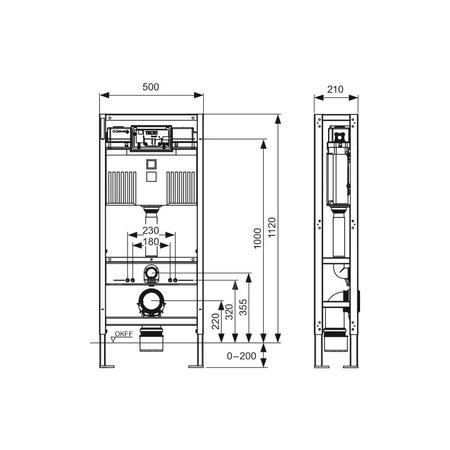 Stelaż podtynkowy do WC TECE construct, 1120 x 500 x 210 mm, regulowana wysokość, ze spłuczką
