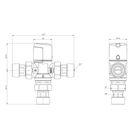 Zawór regulacyjny termostatyczny do wody ciepłej AFRISO ATM 363 ze śrubunkami mosiądz GZ 1'', DN 20, zakres temp. 35-60'C, Kvs 1.6 m3/h, maksymalna temperatura 90'C, maksymane ciśnienie 10 bar