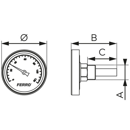 Termometr bimetaliczny FERRO fi 63 mm 120'C połączenie aksjalny