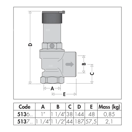 Zawór przelewowy CALEFFI 513 mosiądz 1,5 bar GW 1'' x 1 1/4''