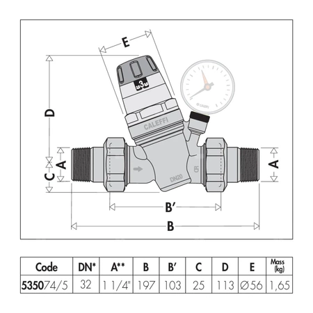 Regulator ciśnienia z manometrem oraz wskaźnikiem nastawy 1 1/4" z wkładem