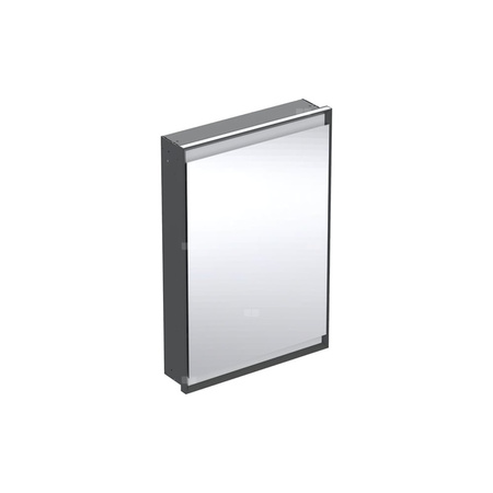 Szafka z lustrem Geberit ONE z ComfortLight i jednymi drzwiami, montaż podtynkowy, wysokość 90 cm: B=60cm, Czarny mat / Aluminium malowane proszkowo, Drzwi=Zawias po prawej