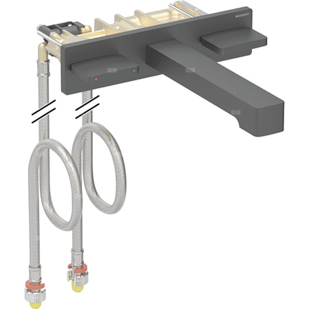 Bateria umywalkowa Geberit ONE, kształt geometryczny, ścienna, z mieszaczem, do podtynkowej skrzynki funkcyjnej, L18 cm, czarny mat