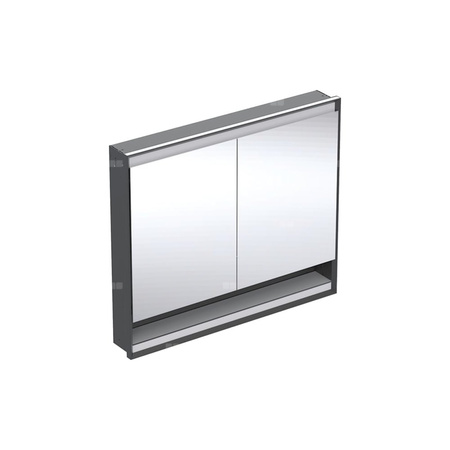 Szafka z lustrem Geberit ONE z wnęką i ComfortLight, z dwoma drzwiami, montaż podtynkowy, wysokość 90 cm: B=105cm, Czarny mat / Aluminium malowane proszkowo