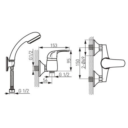 Bateria natryskowa ścienna FERRO VASTO, kolor chrom