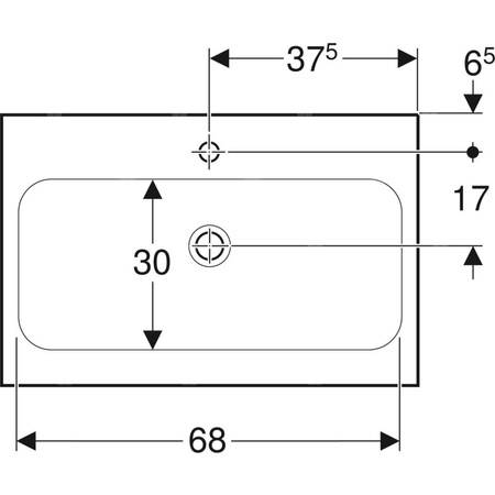 Umywalka GEBERIT iCon Light prostokątna, biała, 750mm, otwór na baterię na środku, bez odpływu przelewowego, półka od ściany