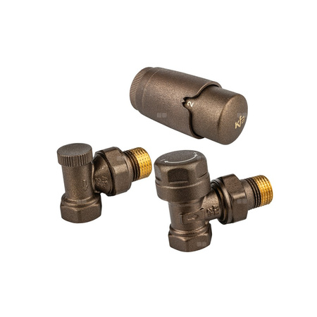 Zestaw termostatyczny grzejnikowy, kątowy KOMFORT PRO, Miedziany