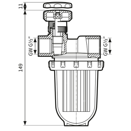 Filtr olejowy AFRISO V 1/2 - 500 St jednorurowy fi 1/2'' x 1/2'' GW x GW, z wkładem stalowym, maks. przepływ 500 l/h
