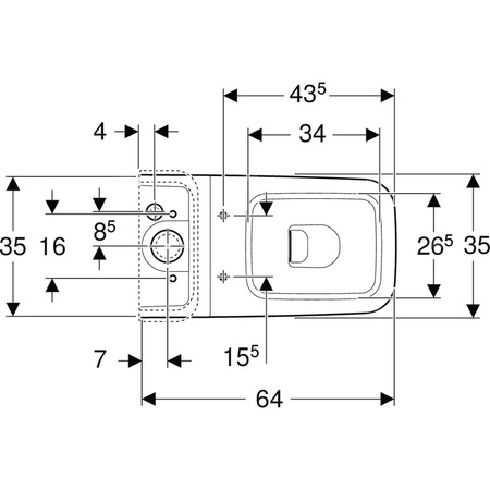Stojąca miska WC Geberit iCon Square do spłuczki nasadzanej, ceramiczna muszla toaletowa, przylegająca do ściany, kryte mocowani