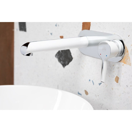 Bateria umywalkowa ścienna KFA Armatura ANGELIT, chrom, biały, montaż blat / otwór na baterię