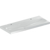 Umywalka GEBERIT Acanto 2-stanowiskowa prostokątna, biała, 1200mm, otwór na baterię z lewej i prawy, bez odpływu przelewowego, półka od ściany