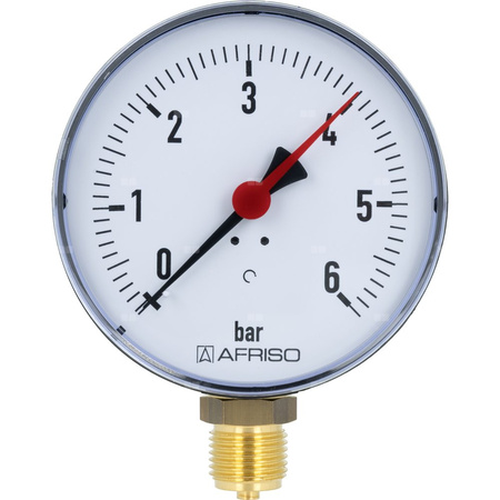 Manometr z rurką Bourdona AFRISO RF grzewczy 0/6 bar G1/2B radialne fi 100 mm, kl. 2.5%