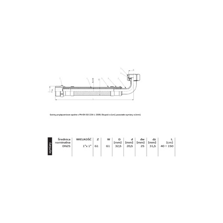Wąż przyłączeniowy elastyczny PERFEXIM PHA-9156 DN 25, GW x GZ, 1'' x 1'', długość 400 mm