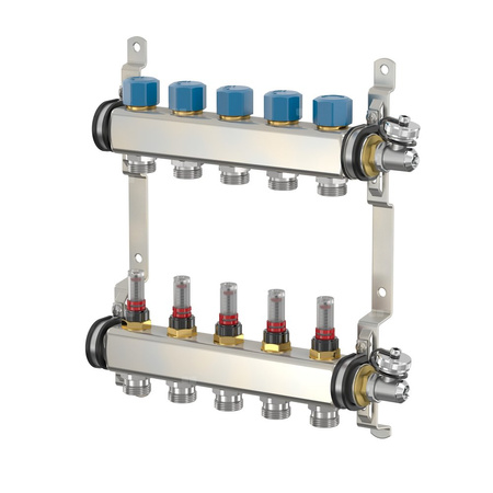 ROZDZIELACZ 1" ZE STALI NIERDZEWNEJ 4 OBWODY Z ROTAMETREM