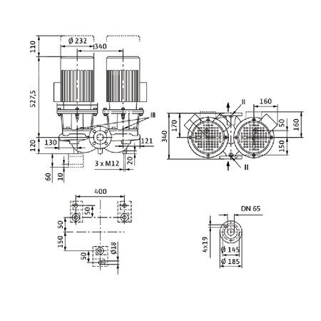Pompa obiegowa WILO CronoTwin-DL 65/120-4/2-IE3 typu in-line z silnikiem znormalizowanym 50 Hz, moc silnika 4kW 7.75 A 2900 obr/min, wlot Kołnierz DN 65