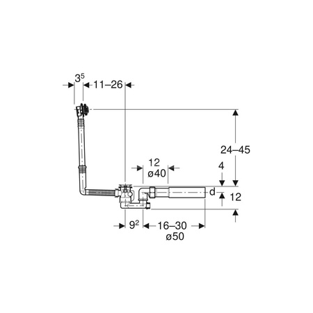 Zawór zestawu odpływowego Geberit do zestawu odpływowo-przelewowego do wanien i brodzików