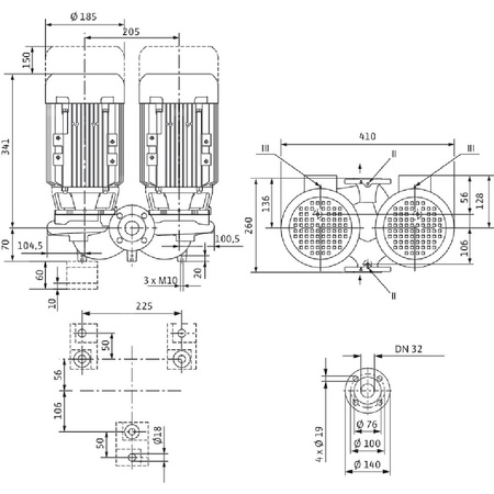 Pompa obiegowa WILO VeroTwin-DPL 32/135-1,1/2-IE3 typu in-line z silnikiem znormalizowanym 50 Hz, moc silnika 1.1kW 2.41 A 2900 obr/min, wlot Kołnierz DN 32