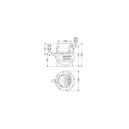 Moduł techniczny przepompowni Aqualift F XL Duo z szafką Comfort 1500-S3 400V ze zgrzewanym pierścieniem studzienki i stożkiem LW 800