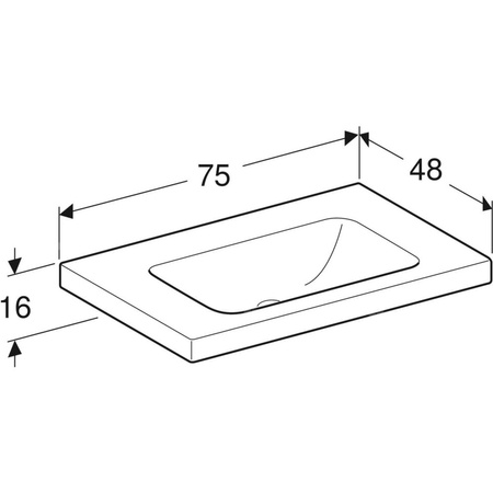Umywalka GEBERIT iCon Light prostokątna, biała, 750mm, bez otworu na baterię, bez odpływu przelewowego, półki z obu stron