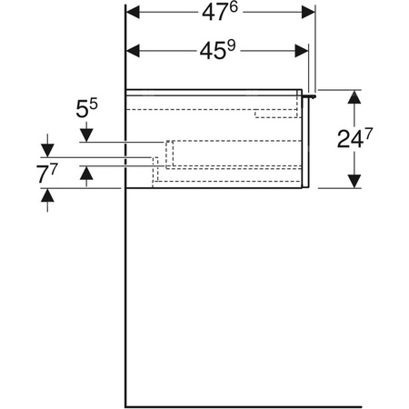 Szafka pod umywalkę podwójną Geberit iCon, z dwoma szufladami: Szerokość umywalki=120cm, H=24.7cm, Korpus i front: lava / lakierowany matowy, Uchwyt: lava / malowany proszkowo, matowy