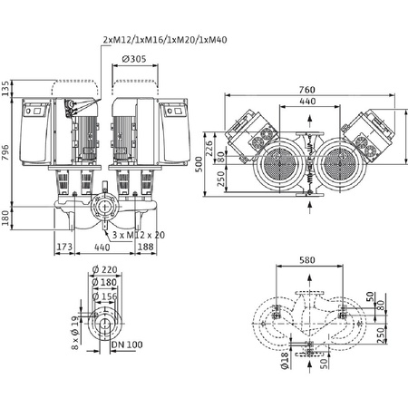 Pompa obiegowa WILO CronoTwin-DL-E 100/145-11/2-S1 typu in-line z silnikiem znormalizowanym 50/60 Hz, moc silnika 11kW 20.7 A 2900 obr/min, wlot Kołnierz DN 100