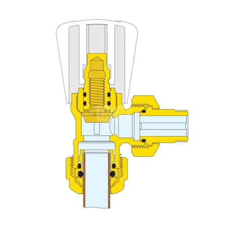 Grzejnikowy ręczny zawór kątowy do rur miedzianych oraz rur z tworzyw sztucznych 1/2"x 3/4"