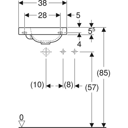 Umywalka GEBERIT iCon Light prostokątna, biała, 380mm, otwór na baterię z lewej, bez odpływu przelewowego, półka z lewej