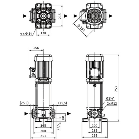 Wilo-Medana CV1-L.1009-1/E/E/160 pionowa wysokociśnieniowa pompa wirowa