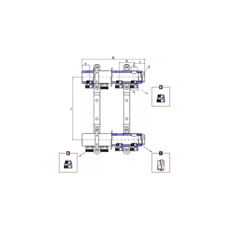 Rozdzielacz ogrzewania RUMET 50B 4 obwodowy