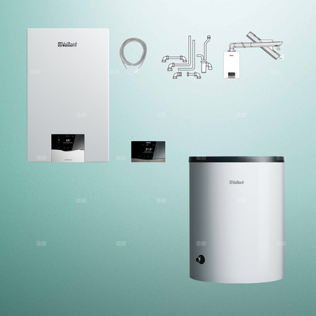 Pakiet - Kocioł gazowy jednofunkcyjny VAILLANT ecoTEC plus VC 20CS/1-5 kondensacyjny wiszący 2.8 - 21 kW+ Zestaw powietrzno-spalinowy + RegulatorsensoCOMFORT 720 + Zasobnik c.w.uVIH R 120/6 B