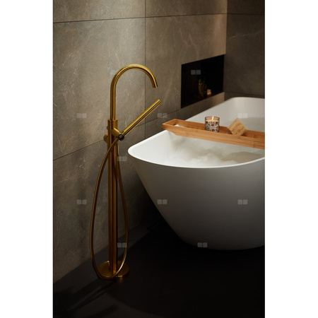 Bateria wannowa stojąca KFA Armatura MOZA, kolor złoty, montaż podłoga