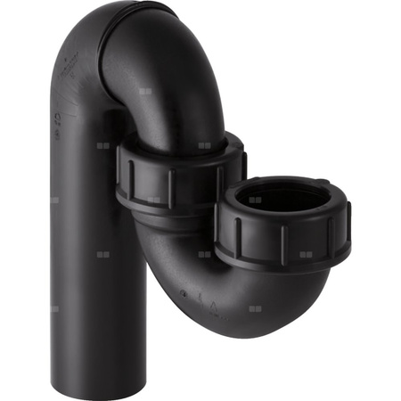 Syfon rurowy Geberit do zlewu, z nakrętką, wpust pionowy i wylot pionowy: d=50mm, d1=50mm, Czarny