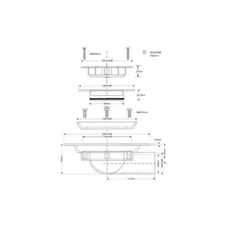Wpust podłogowy wykonany z ABS z odpływem 50mm, czyszczony od góry z kratką ze stali nierdzewnej120mm
