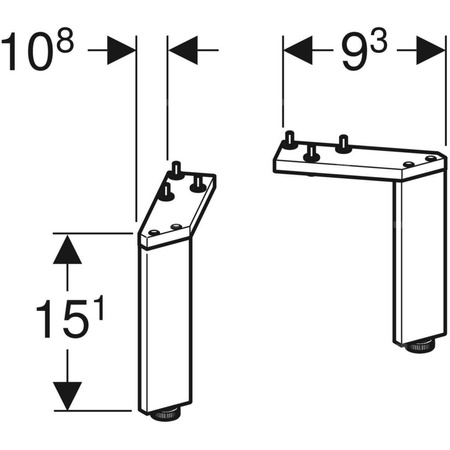 Zestaw nóg Geberit, wąskie (2 szt.): H=15.1–15.4cm, Chrom błyszczący