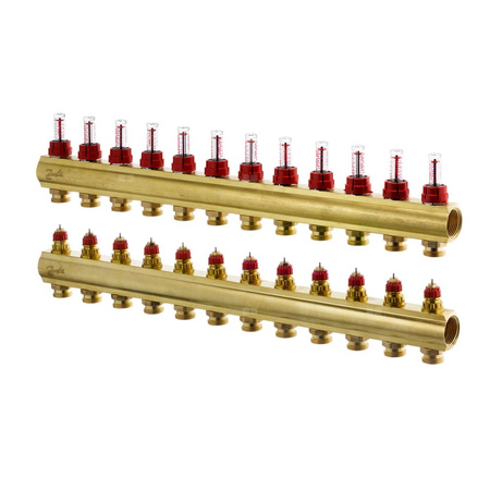 Rozdzielacz 12+12 Rotametr Danfoss BIV, mosiądz