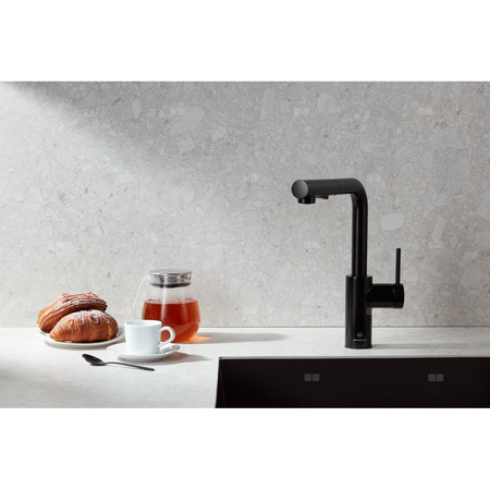 Bateria zlewozmywakowa stojąca KFA Armatura DUERO BASIC, kolor czarny, wyciągana wylewka i obrotowa wylewka 2 funkcyjna, obrotowy górny, wys. 301 mm