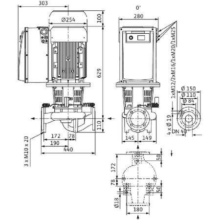 Pompa obiegowa WILO CronoLine-IL-E 40/200-7,5/2 R1 IE4 typu in-line z silnikiem znormalizowanym 50/60 Hz, moc silnika 7.5kW 13.8 A 2900 obr/min, wlot Kołnierz DN 40
