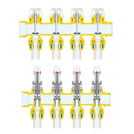 Zespół rozdzielaczy. 1" x 13 wyjść 3/4" GZ