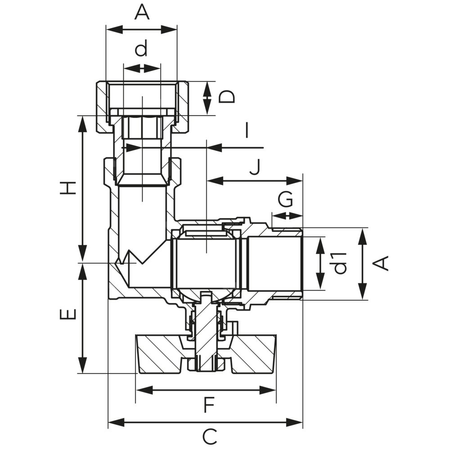 Zawór kulowy kątowy z półśrubunkiem, nakrętno-wkrętny, z motylkiem, 3/4"
