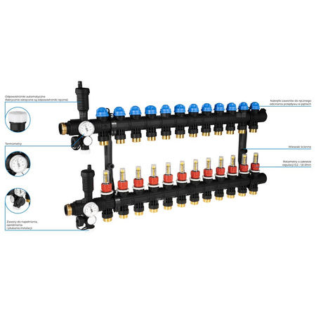 Rozdzielacz do ogrzewania podłogowego AFRISO ProCalida EF1 12-obieg. poliamid GZ 1'' x euroconus 3/4''