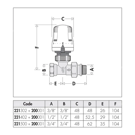 Grzejnikowy zawór termostatyczny prosty do rur stalowych 1/2"